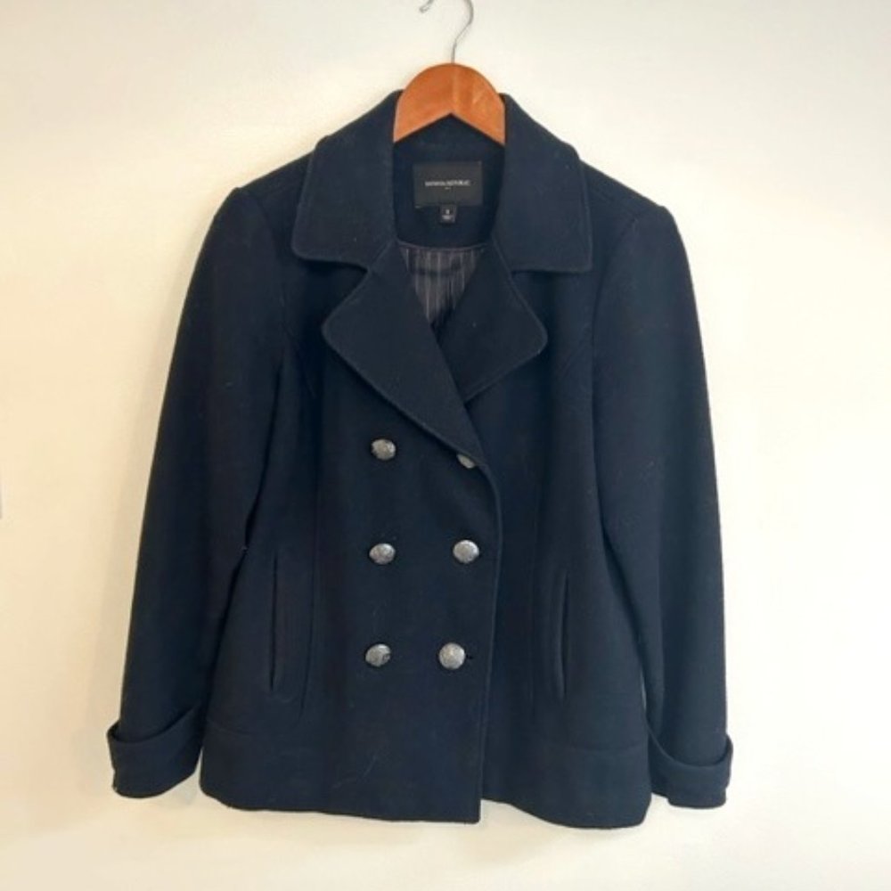 Banana Republic Navy Blue Wool Blend Double Breasted Peacoat- Size Small